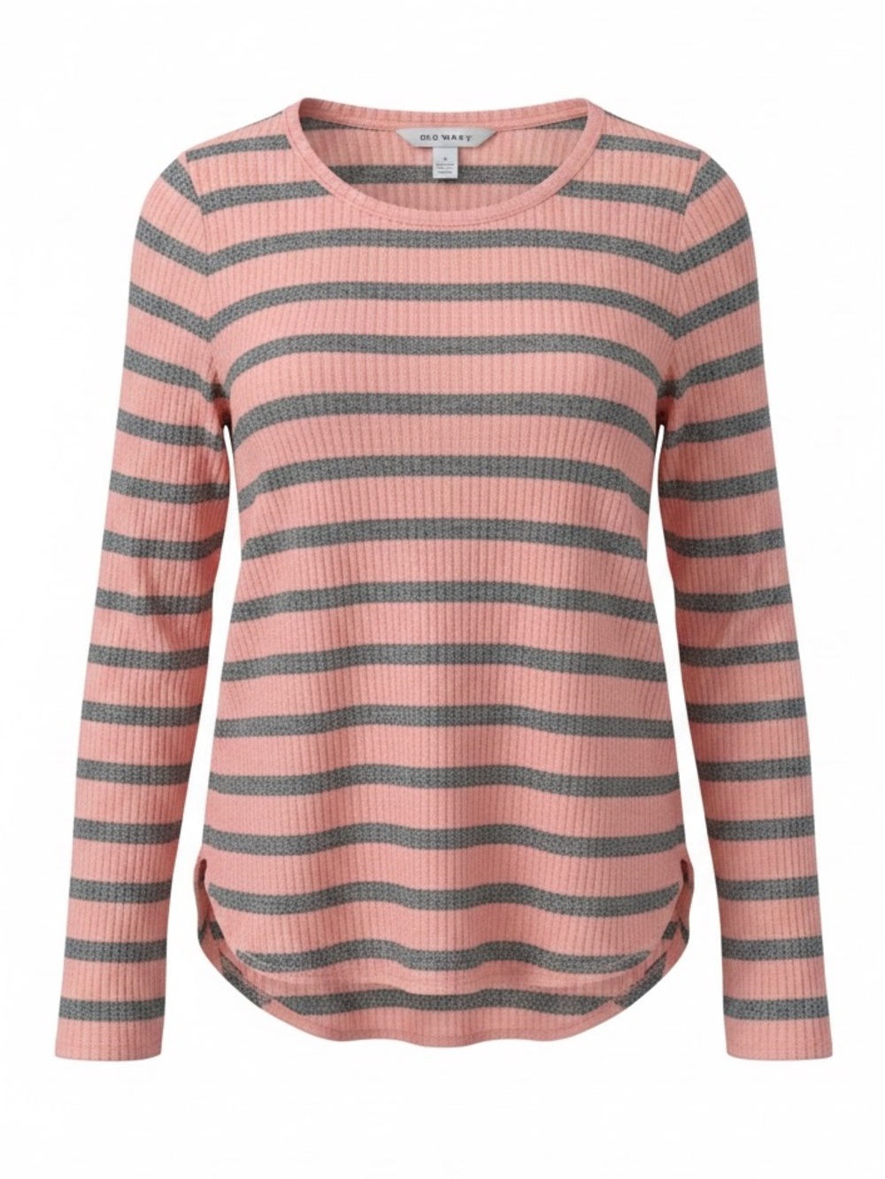 Old Navy Coral and Gray Striped Ribbed Plush Knit Tee